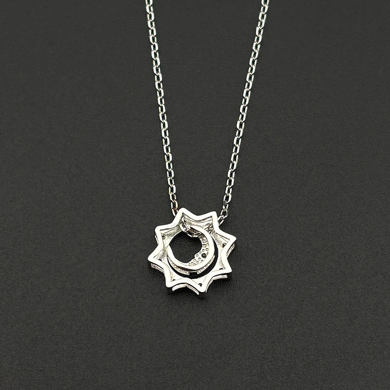 Iced Out Moon Silver Pendant Sterling Zircon Sun