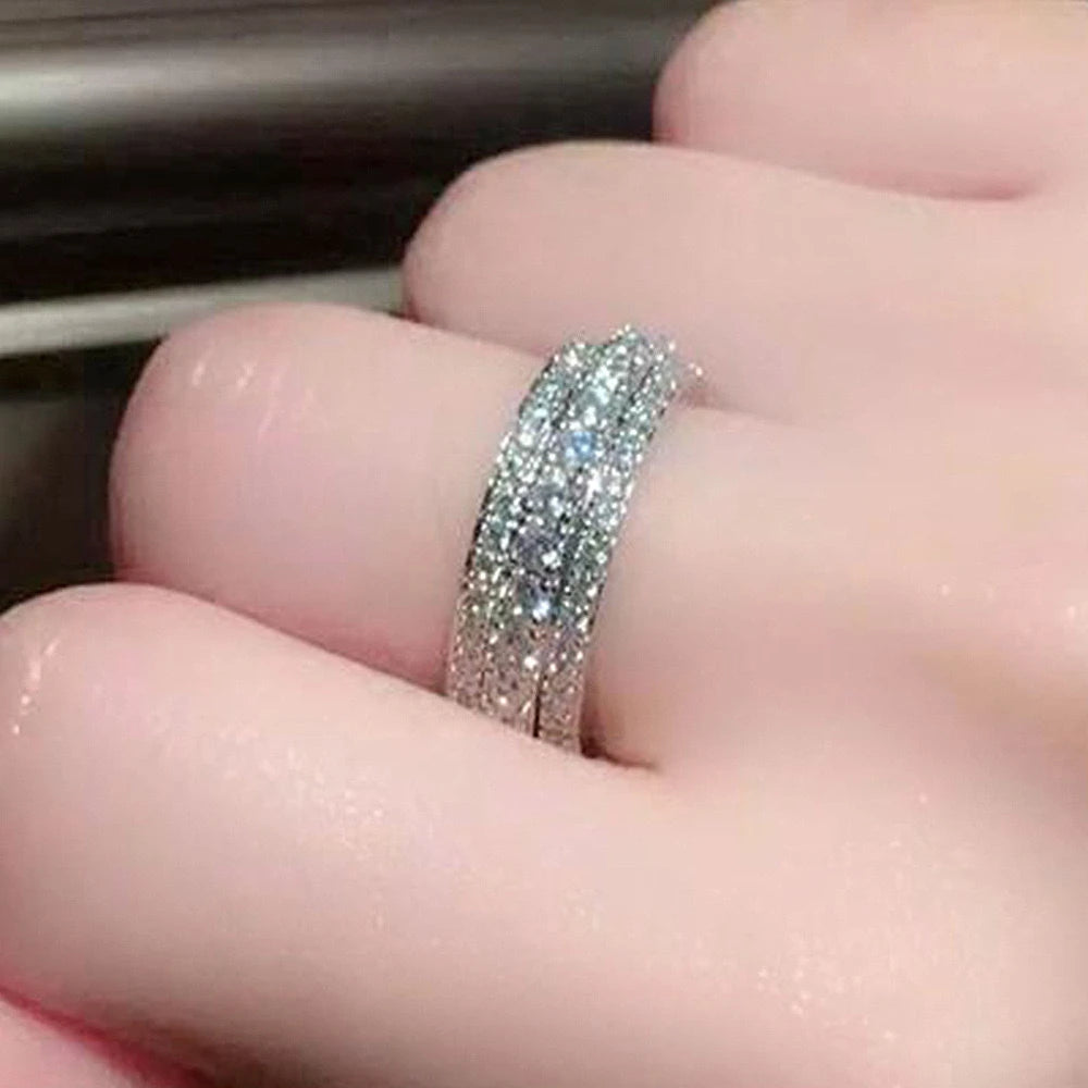 Silver Ring Inlaid Crystal Zirconium Round Ring Stone Men And Women Luxury Simple Fashion Gift Jewelry
