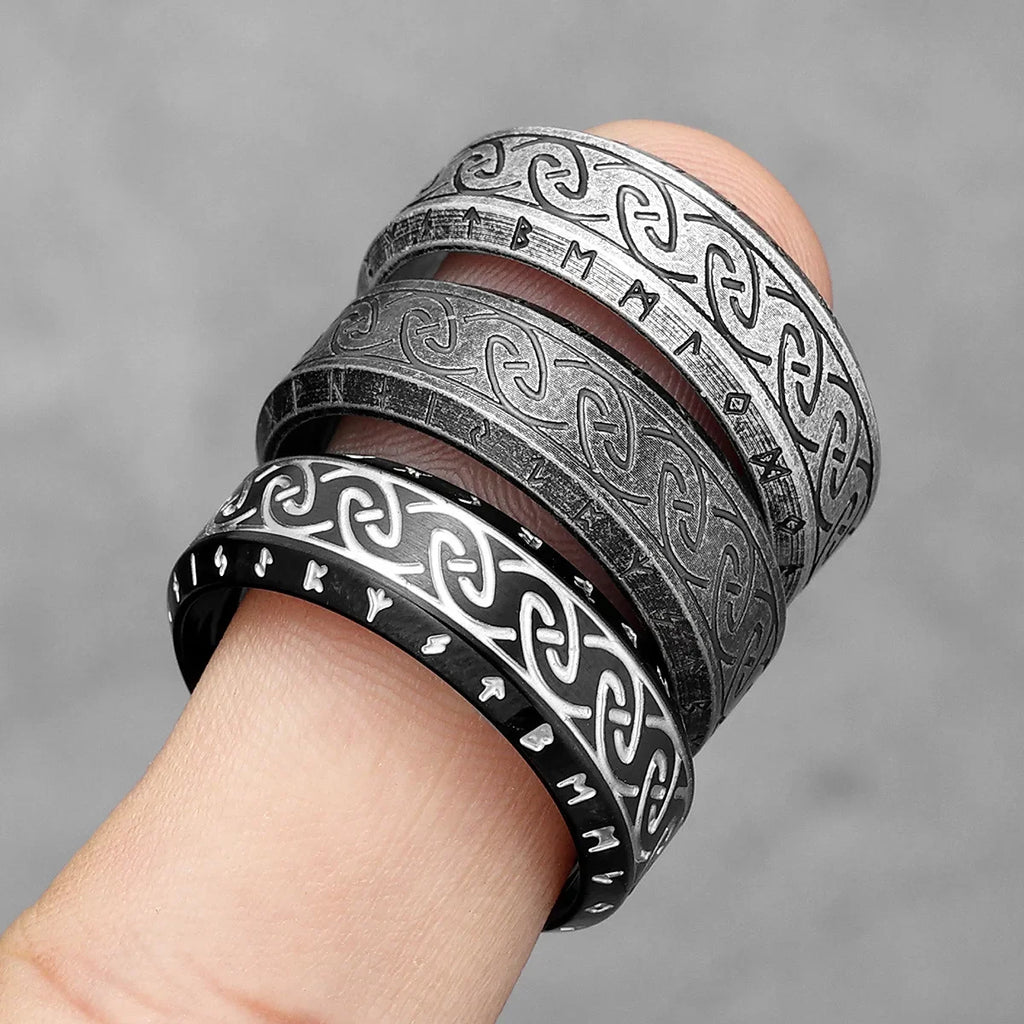 Celtic Knot Viking Rune Ring Men Stainless Steel Ring Norse Elder Futhark Talisman Wide Band Vintage Biker Jewelry Gift For Him