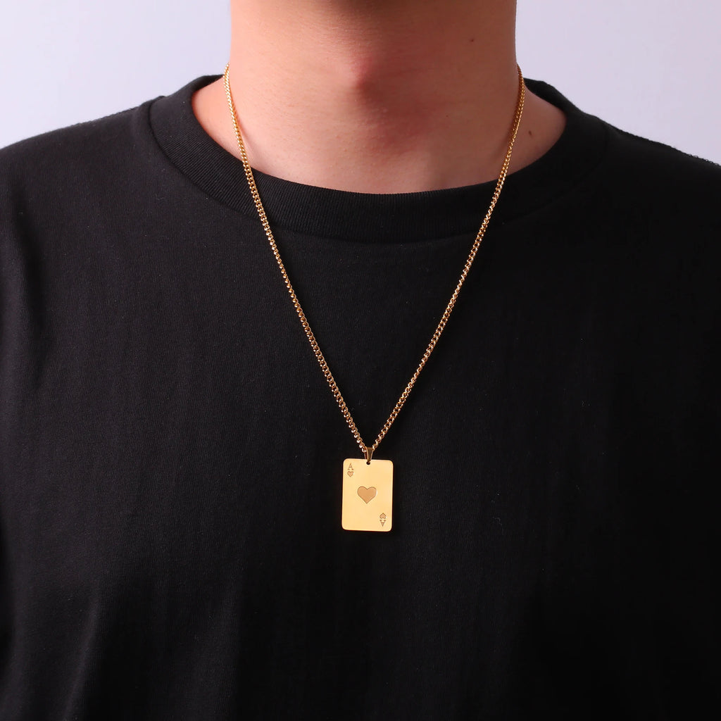 Cazador Poker Card Ace of Spades Necklaces for Men Women Stainless Steel Hip Hop Jewelry Gold Color Necklace 2026 Gift Wholesale