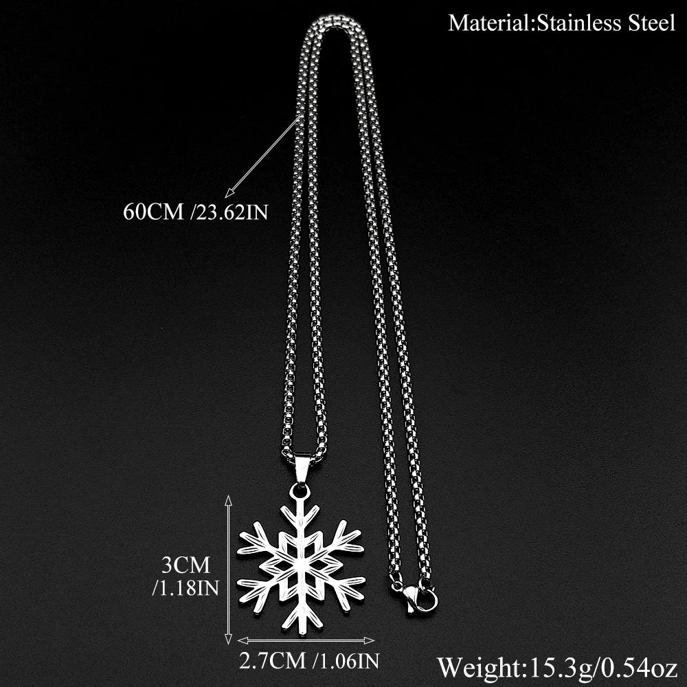 Hollow Snowflake Pendant Necklace For Women Men Stainless Steel Gold Color Fashion Winter Chain Jewelry Minimalist Gift
