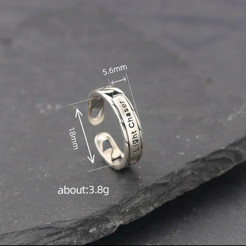 Retro Light Chaser Ring Men Trendy Personalized Index Finger Tail Ring Korean Fashion Woven Twist Letter Open