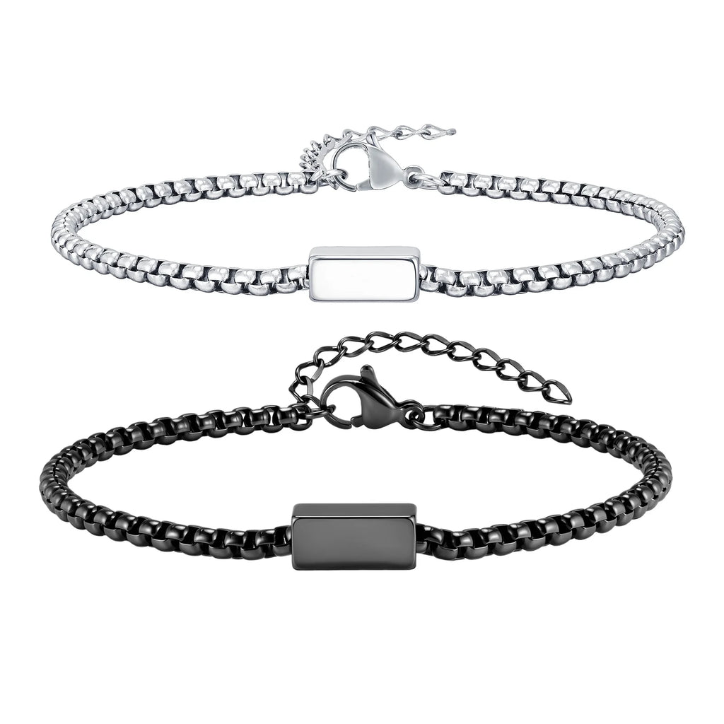 Square Tube Box Chain Bracelet — Stainless Steel