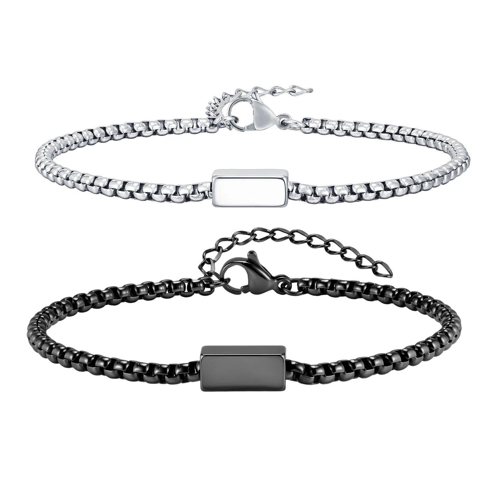 Square Tube Box Chain Bracelet — Stainless Steel