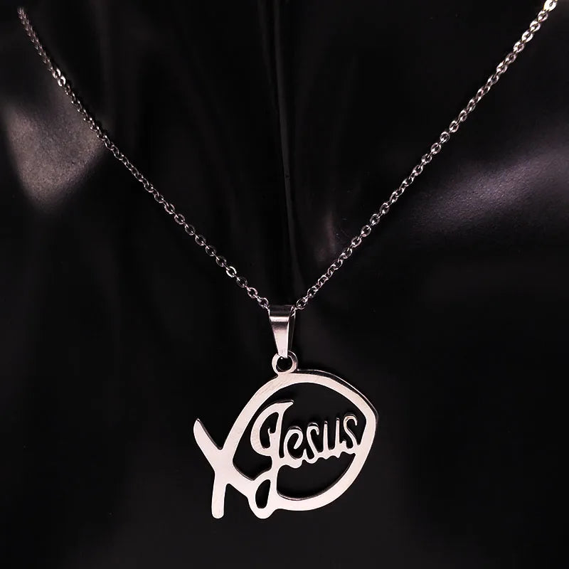 Stainless Steel Jesus Christ Male Necklaces Fish Christian Ichthys Fish Pendant Necklaces Jewelry Women or Men Collares