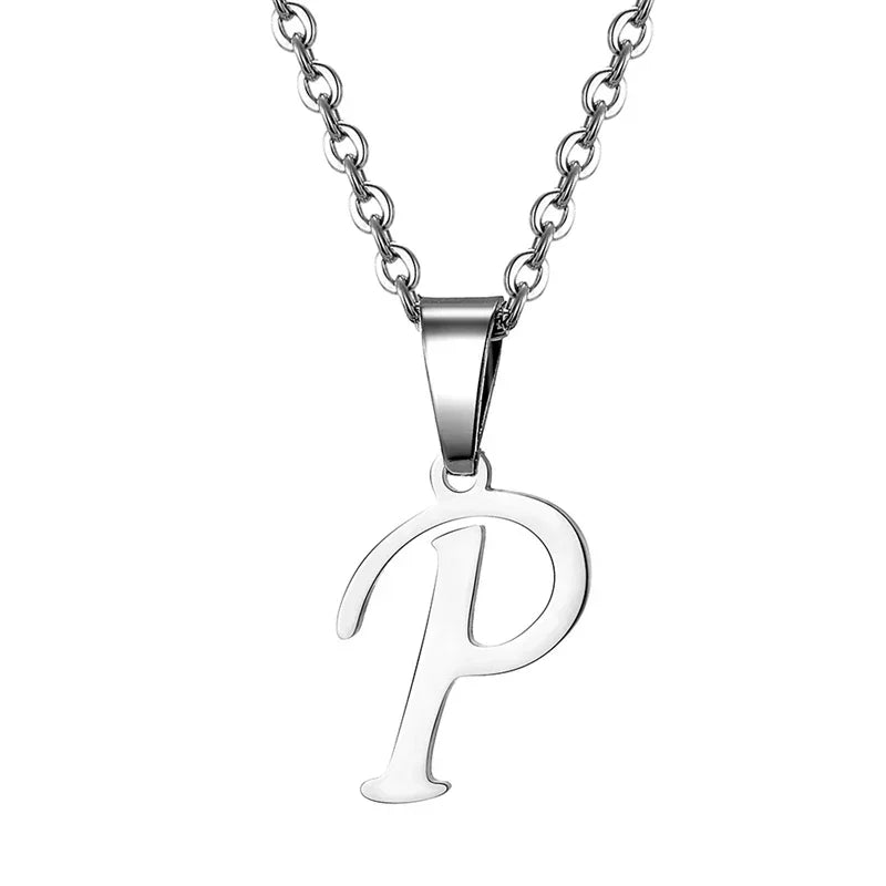 Vintage Initial Letter Pendant Necklace for Women Simple Stainless Steel Letter Glossy Clavicle Chain Choker Necklaces Jewelry