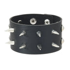 Gothic Spike Stud Leather Cuff Bracelet — Two-Tone