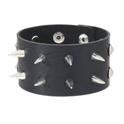 Gothic Spike Stud Leather Cuff Bracelet — Two-Tone