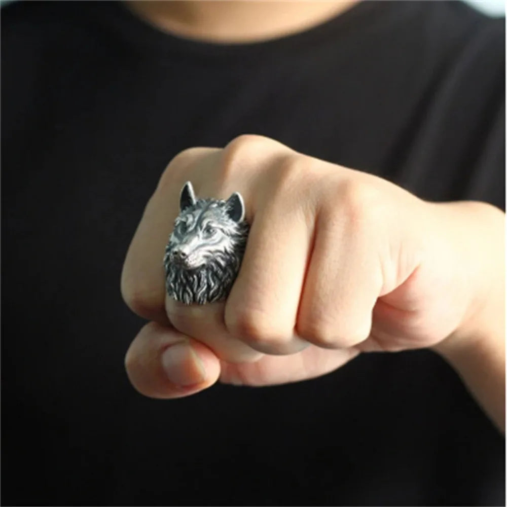 Nordic Wolf Head Viking Ring — Stainless Steel