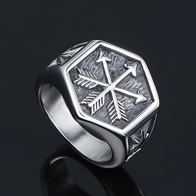 Vintage Viking Arrow Signet Ring — Stainless Steel