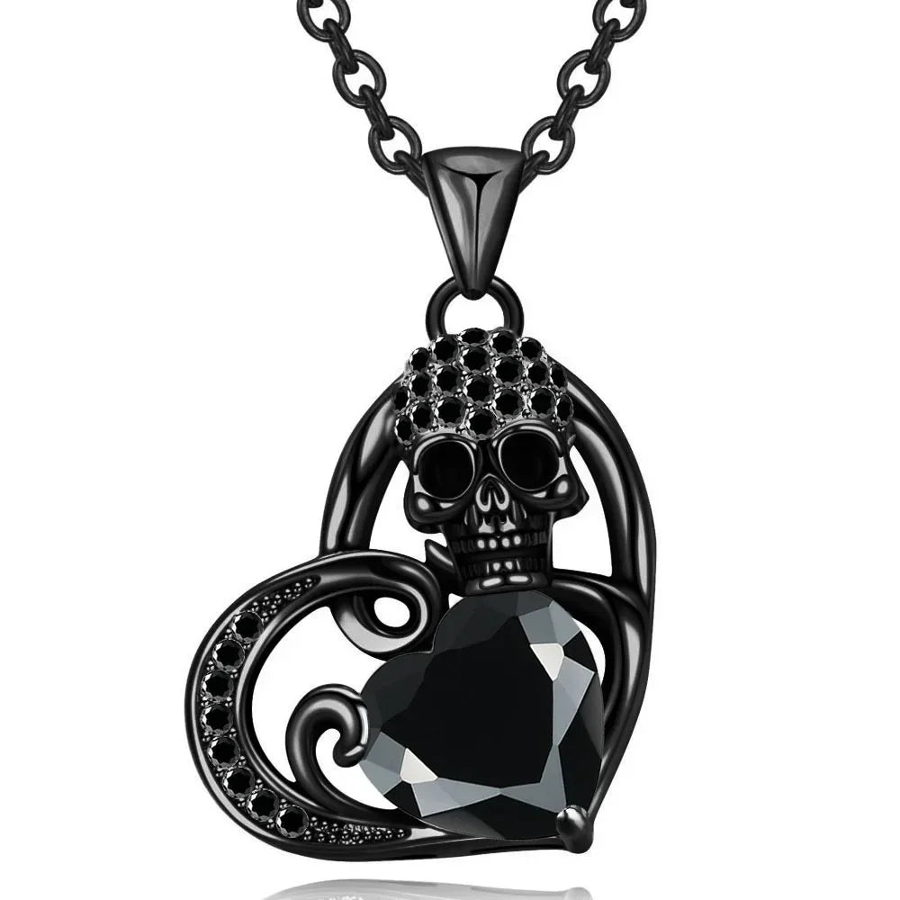 Iced Out Skull Black Pendant Necklace