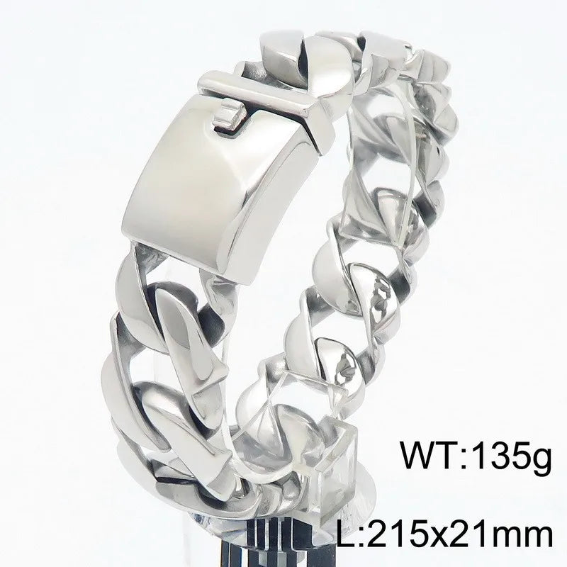 Massive Men's Stainless Steel Cuban Chain Bracelet for Man Classic 21MM Width Vacuum Plated Chunky Link Bracelets Never