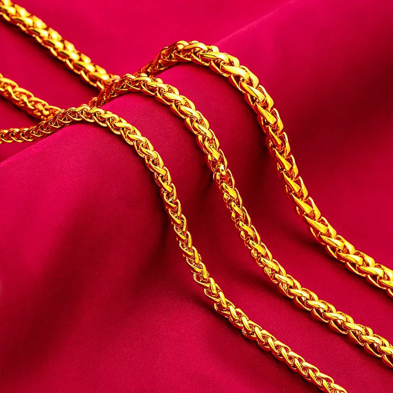 Men Masculine Rope-Style Gold Necklace, 24K Gold AU999 | Filigree rope pattern with jade beads, refined elegance for