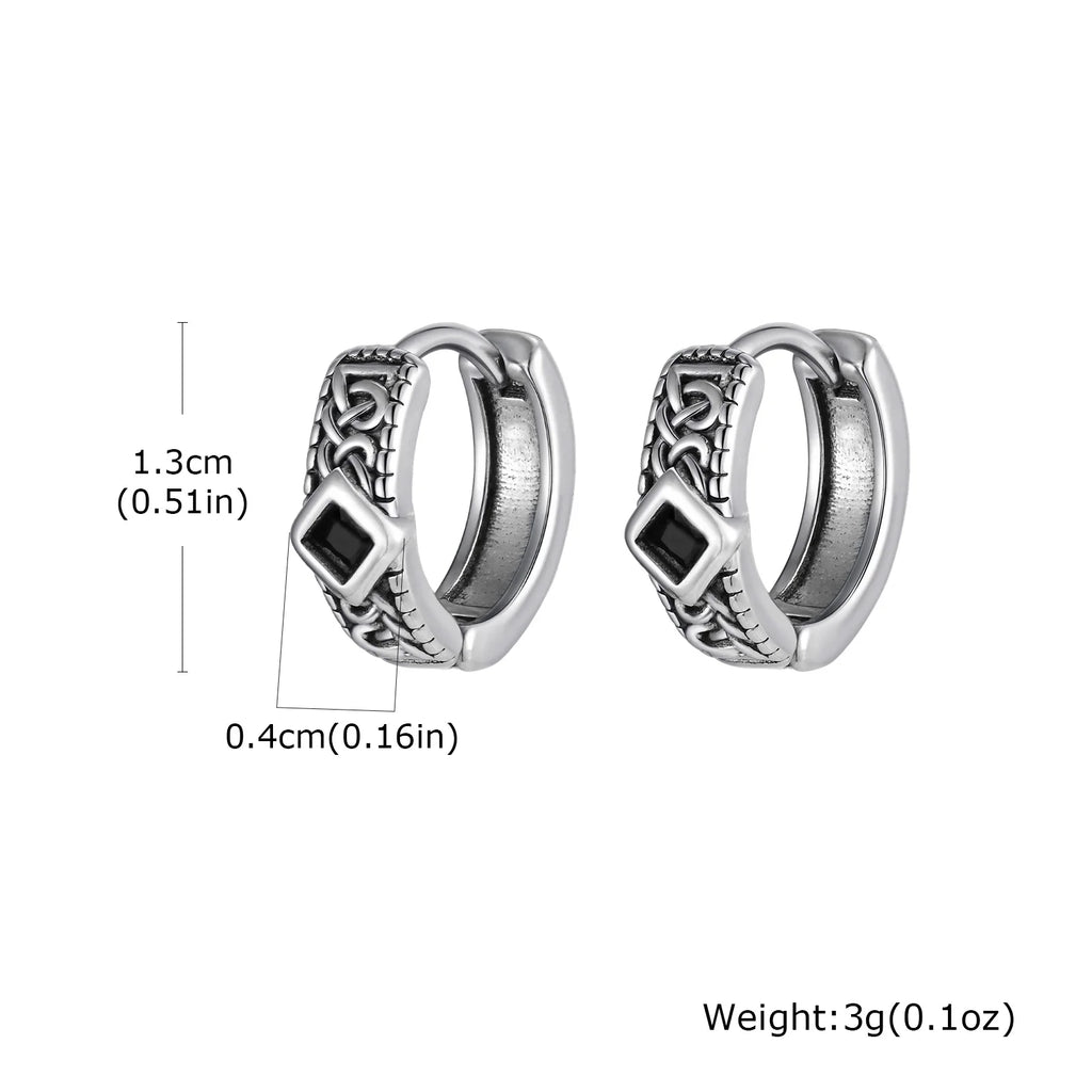 Vintage Celtic Knot Cross Pendant Earrings for Men, Black Zircon Stainless Steel Rhombus Hoop Earrings, Punk Gothic
