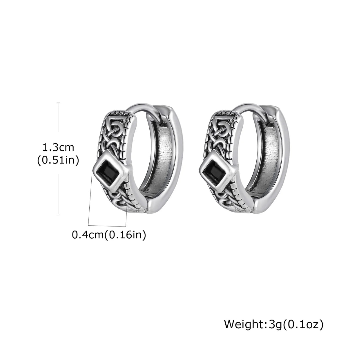 Vintage Celtic Knot Cross Pendant Earrings for Men, Black Zircon Stainless Steel Rhombus Hoop Earrings, Punk Gothic
