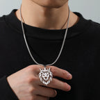My Shape Lion King Crown Pendent Necklaces for Men Boys Stainless Steel Punk Animal Wolf Charms Choker Chains Hip Hop