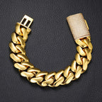 Luxury 24K 9999 Pure Gold real gold 10MM 12MM Width Large Cuban Chain Bracelet Inlaid Full Diamond Bracelet