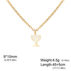 Star of David Menorah Pendant Necklace — Steel