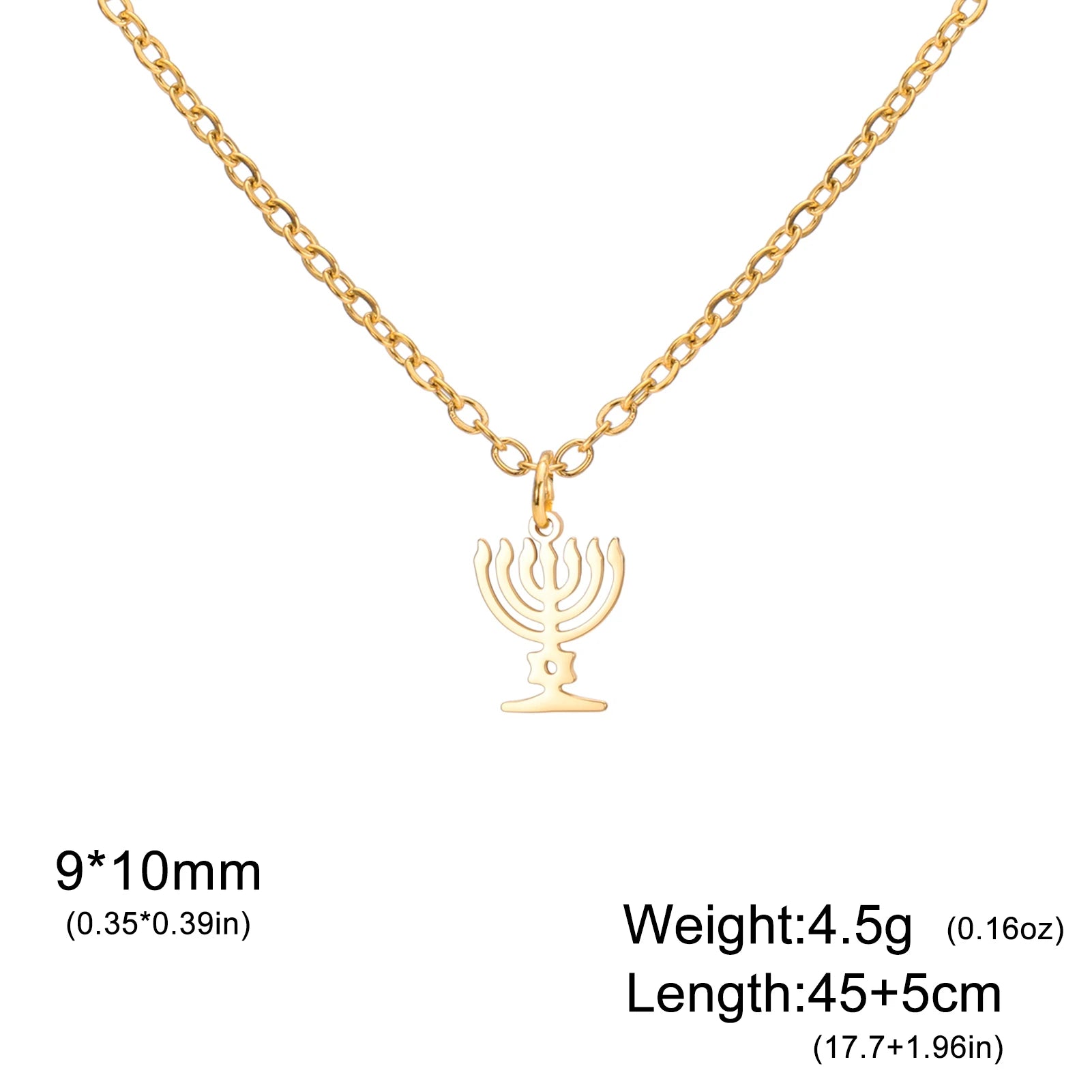 Star of David Menorah Pendant Necklace — Steel