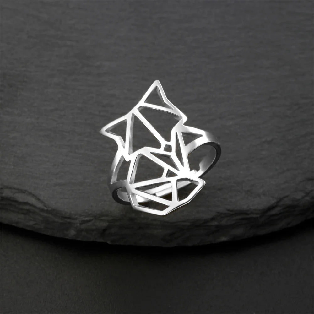 Hollow Geometric Animal Head Adjustable Ring — Stainless Steel