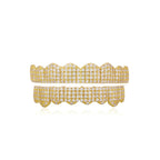 YOUNGX Fashion 8/8 Iced Out CZ Stone Fangs Teeth Grillz Hip Hop Cubic Zircon Tooth Caps For Women Men Jewelry Cosplay