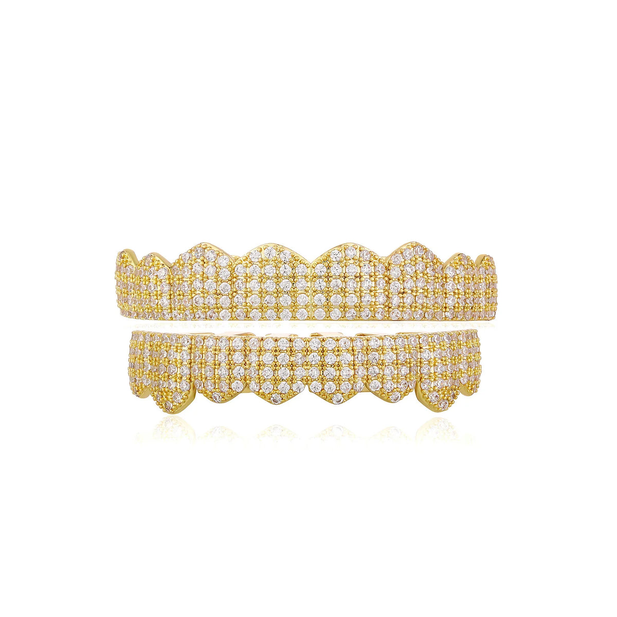 YOUNGX Fashion 8/8 Iced Out CZ Stone Fangs Teeth Grillz Hip Hop Cubic Zircon Tooth Caps For Women Men Jewelry Cosplay