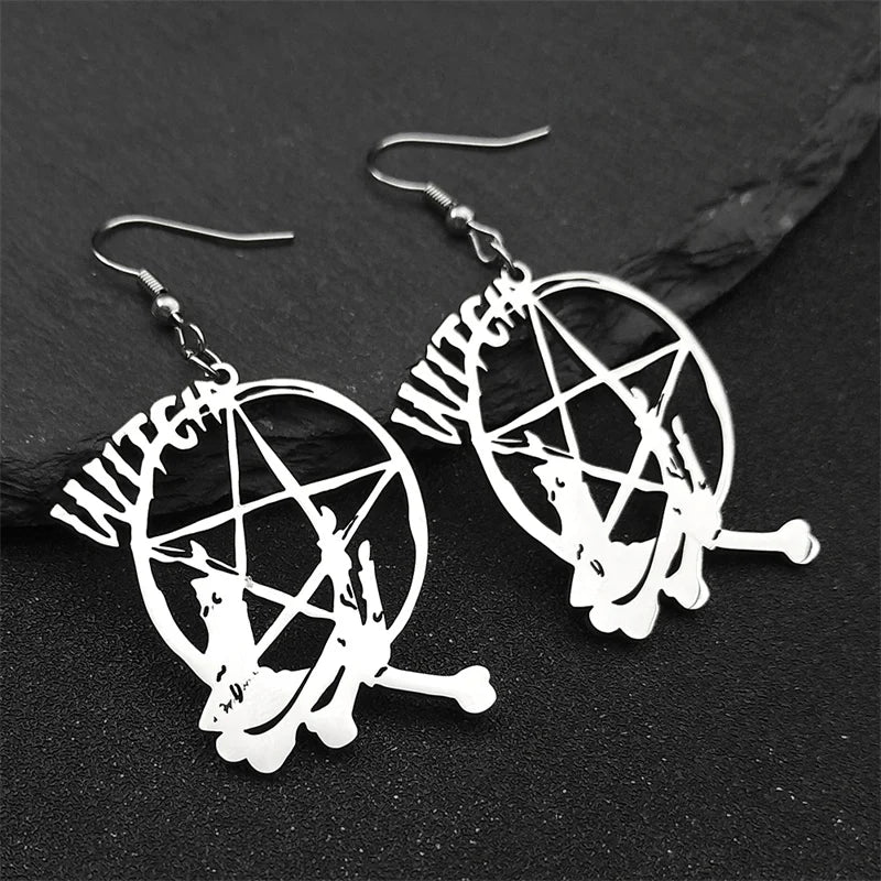 Star Baphomet Steel Earrings Goth Witchcraft Satan