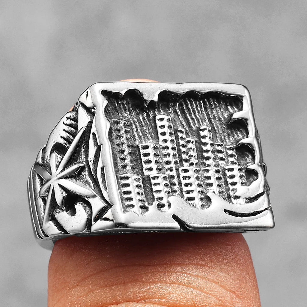 City Carving Ring Stainless Steel Minimal
