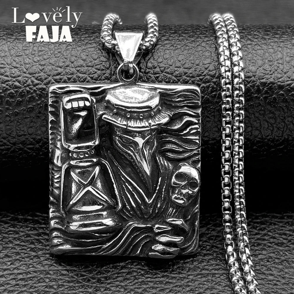 Raven Skull Silver Pendant Grim Reaper Plague