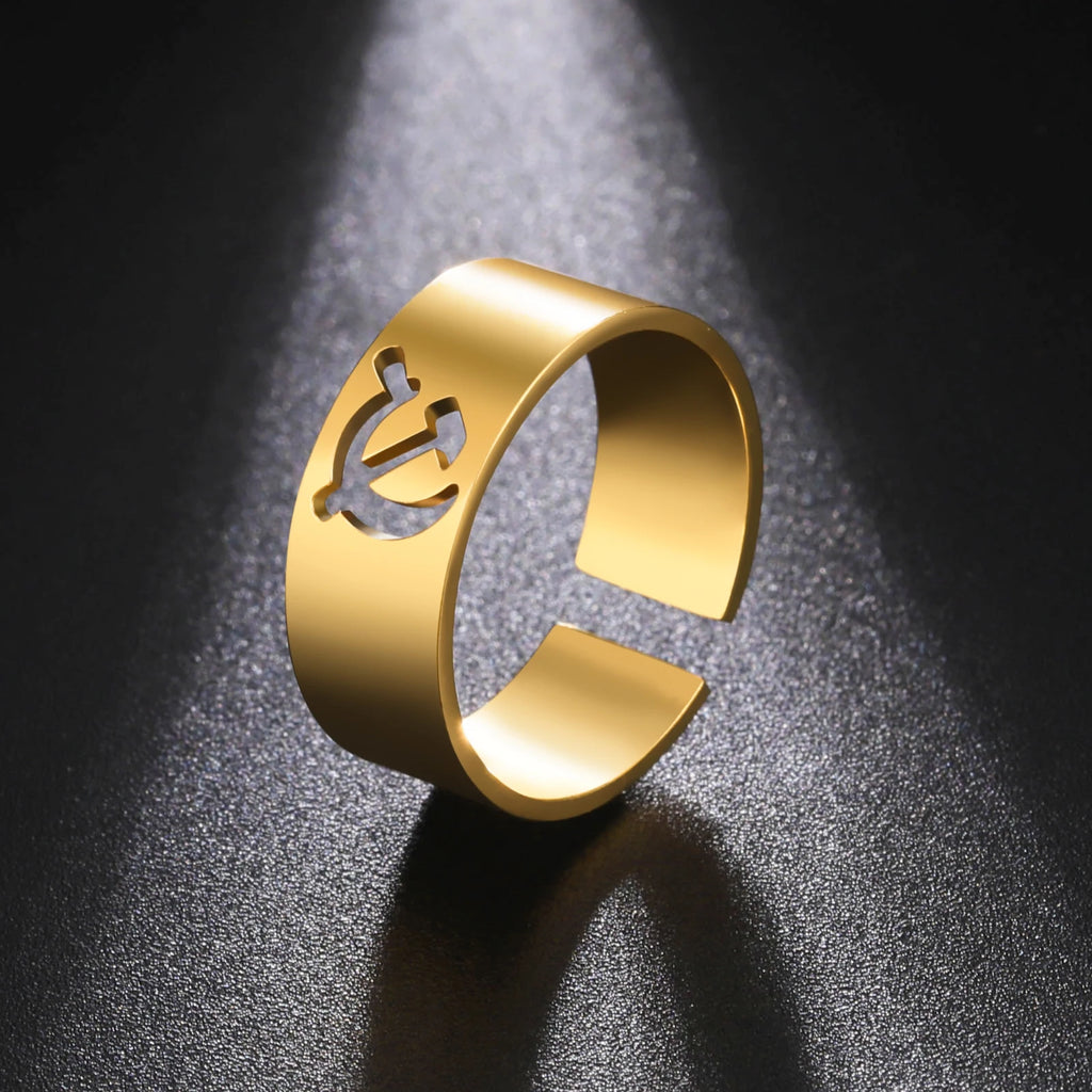 LIKGREAT USSR Symbol Hammer and Sickle Ring Stainless Steel Wide Open Signet Ring for Women Vintage Jewelry New Party Gift