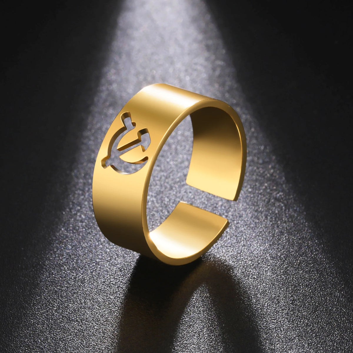 LIKGREAT USSR Symbol Hammer and Sickle Ring Stainless Steel Wide Open Signet Ring for Women Vintage Jewelry New Party Gift