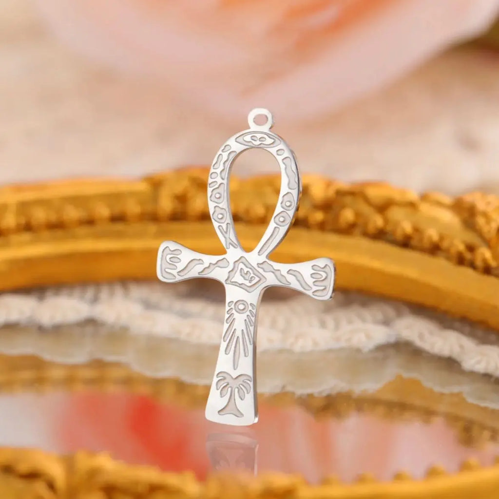 LIKGREAT Egyptian Ankh Cross Egypt Eye Pendant for Necklace Earrings Stainless Steel Eye of Horus Charms for Jewelry