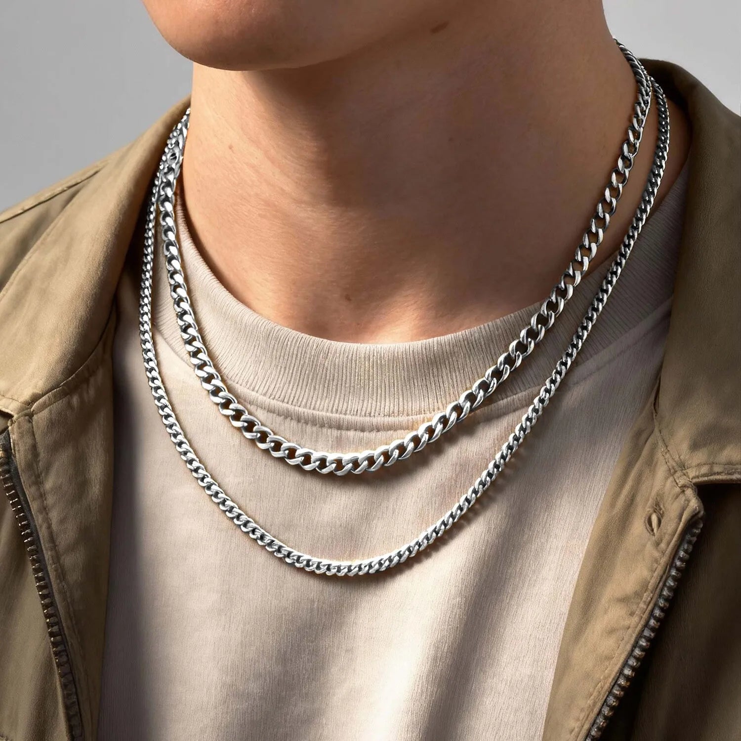 Two-Tone Cuban Box Rope Chain Necklace Set
