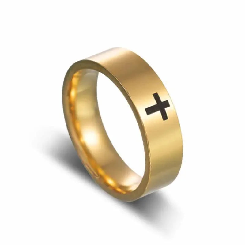 Unisex Retro Punk Style Jesus Cross Ring 6/8MM Black Silver Fashion Religious Prayer Jewelry for Men And Women Halloween Gift