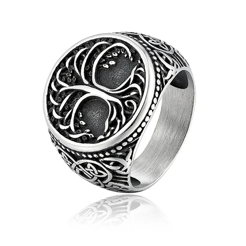 Viking Tree Of Life Ring 316L Stainless Steel Distressed Grey Norse Mythology Symbol Retro Hip Hop Men Hand Jewelry For Male Hot