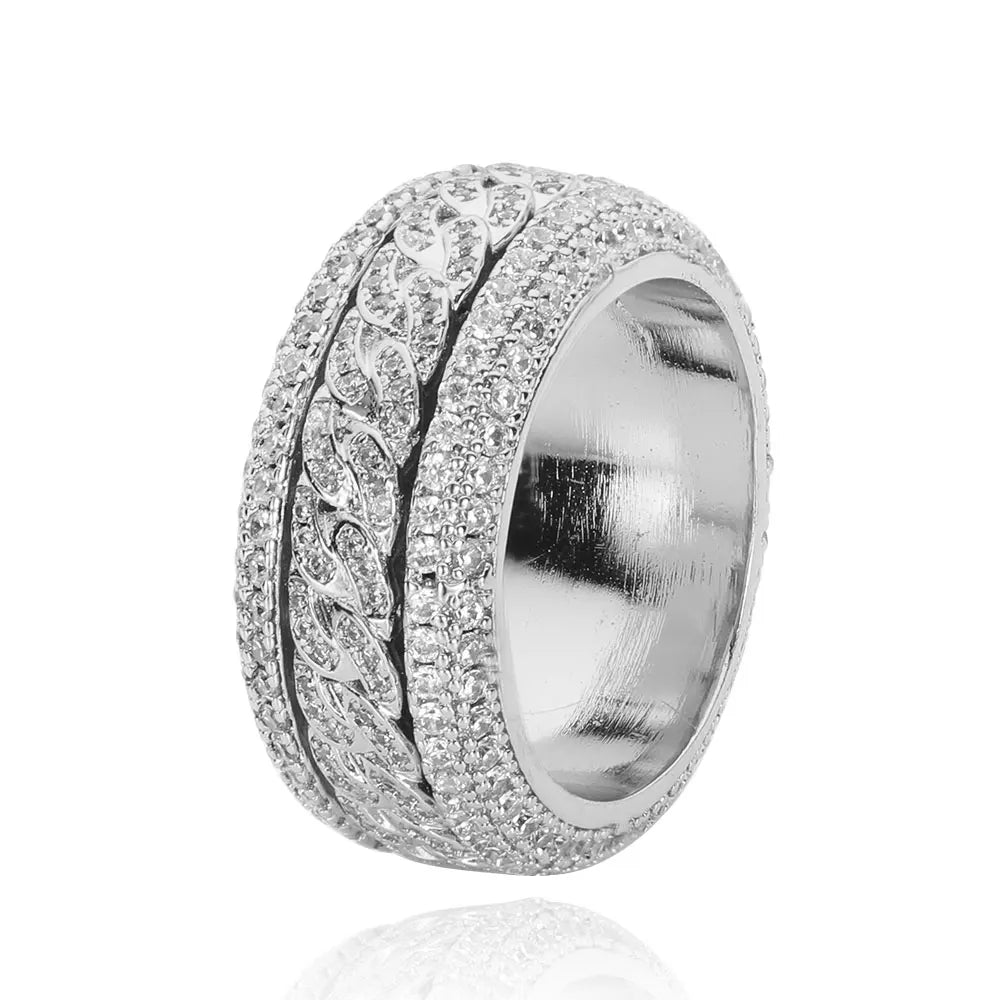 Iced Out Cuban Spinner Ring Stainless Steel