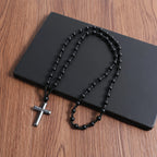 Fashion Cool Black Round Beads Hematite Cross Pendant  Necklace for Men and Women