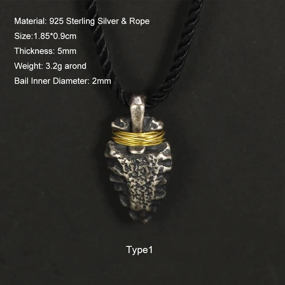 925 Sterling Silver Viking Spearhead Pendant For Men and Women Handcrafted Wrapped Brass Wire Charm Accessories Making Jewelry