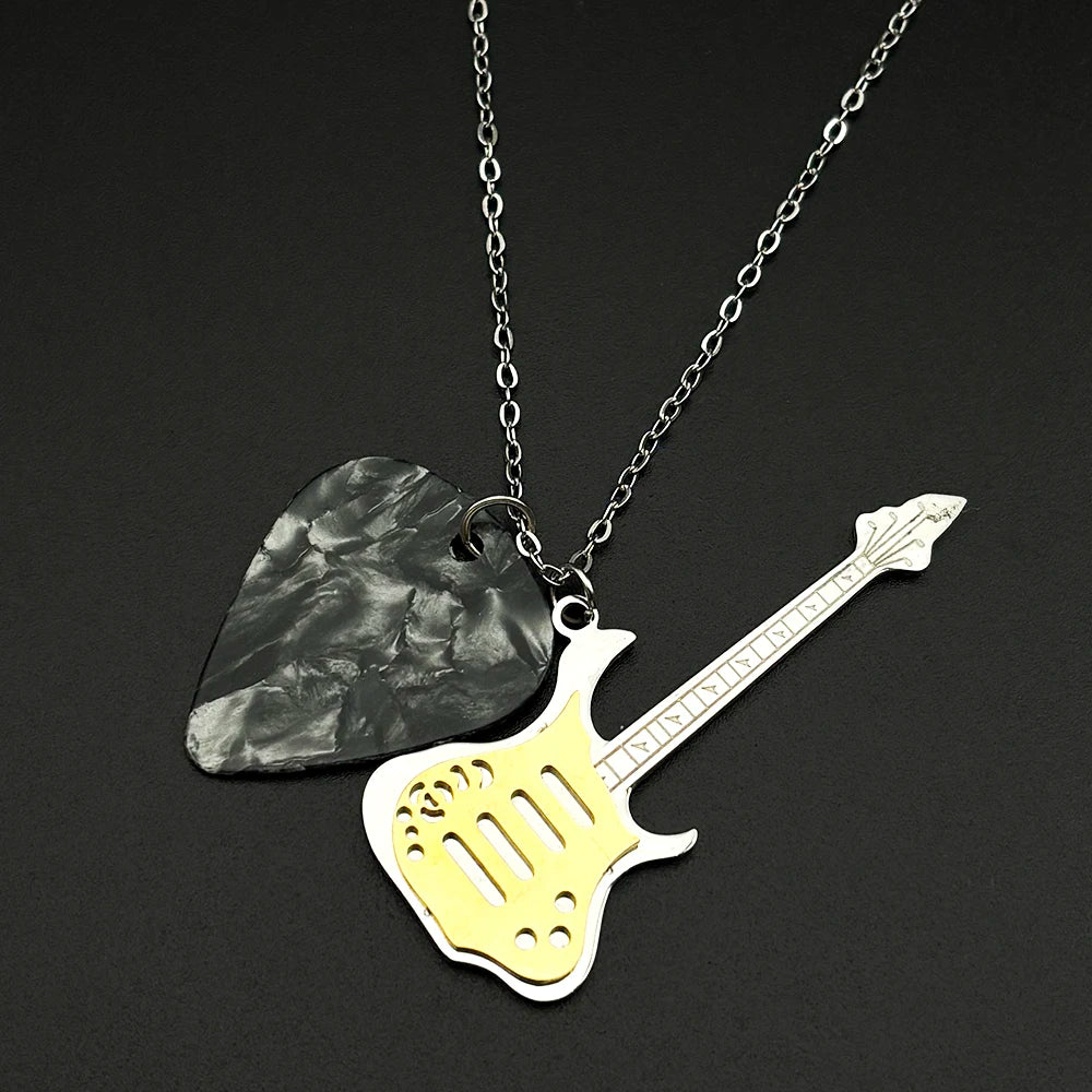 Rock Roll Electric Guitar Pick Necklace For Men Women Stainless Steel Music Lover Gift Hiphop Band Chain Rapper Jewelry