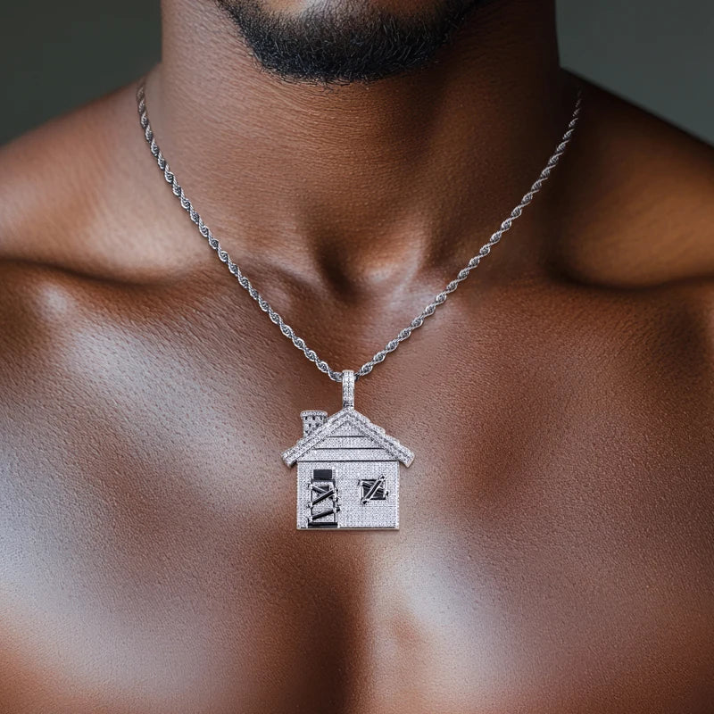 Iced Out House Pendant — 14K Gold