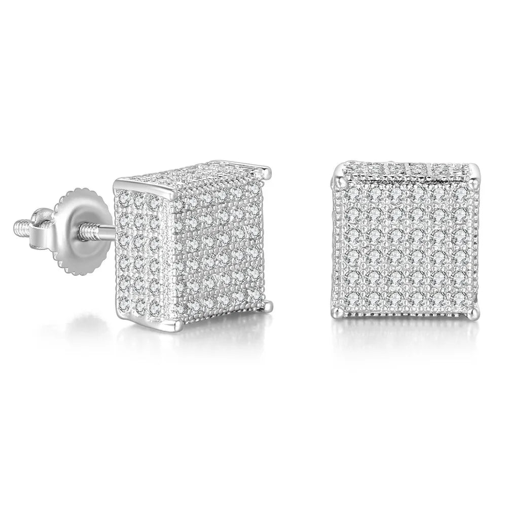Gold Color Earrings For Men Women Punk Silver Color Square Cubic Zirconia Earings Sparkling Jewelry Gift For Male