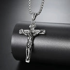 Vintage Stainless Steel Cross Jesus Necklace Pendant Men Women Religious Catholic Cross Necklace Chain Amulet Jewelry Gift