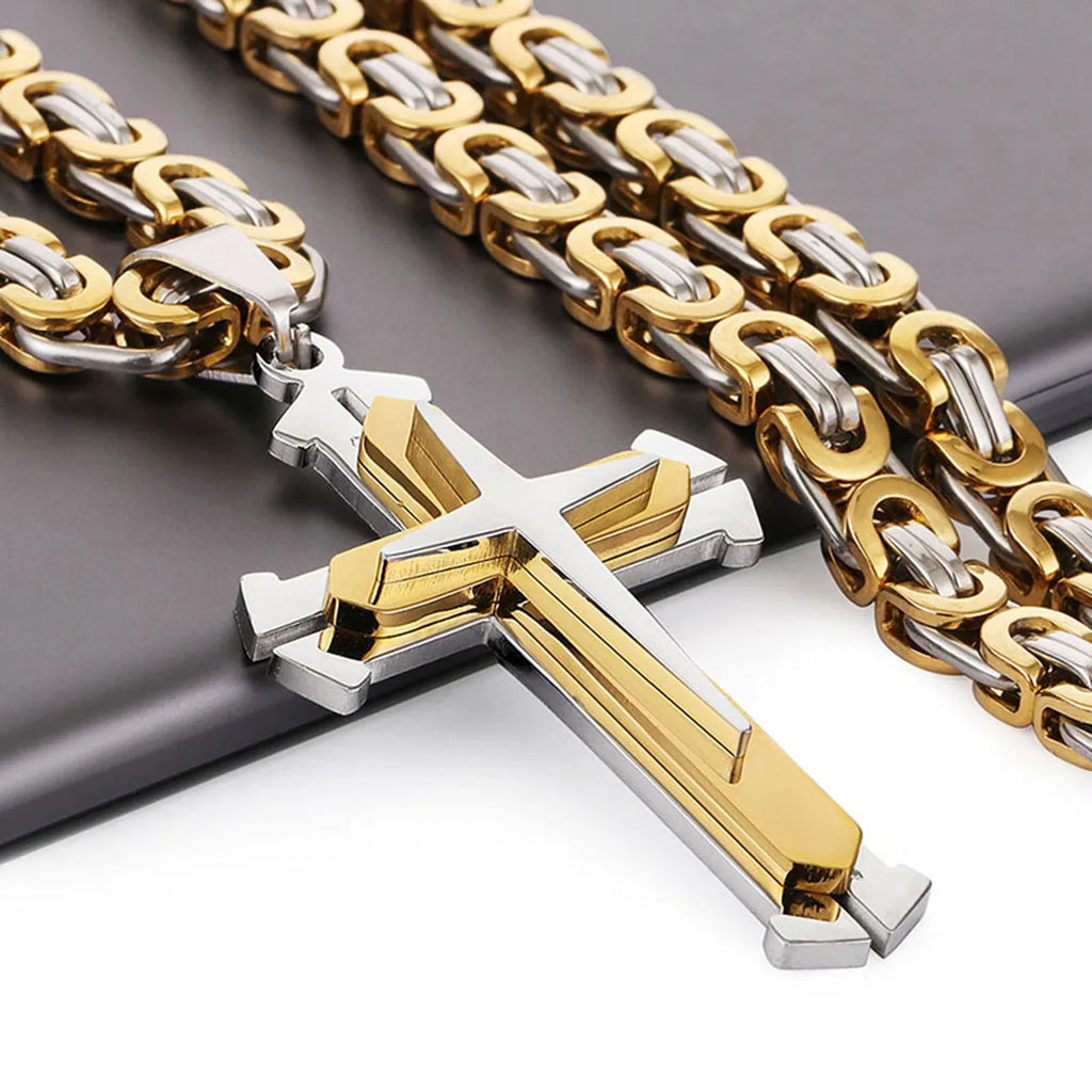 Knight Cross Three-Layer Pendant Necklace — Stainless Steel