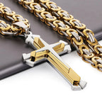 Knight Cross Three-Layer Pendant Necklace — Stainless Steel