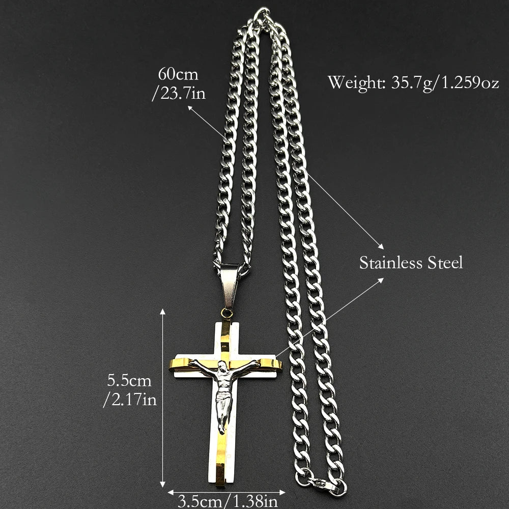 Jesus Crucifix Cross Pendant Necklace Amulet — Stainless Steel
