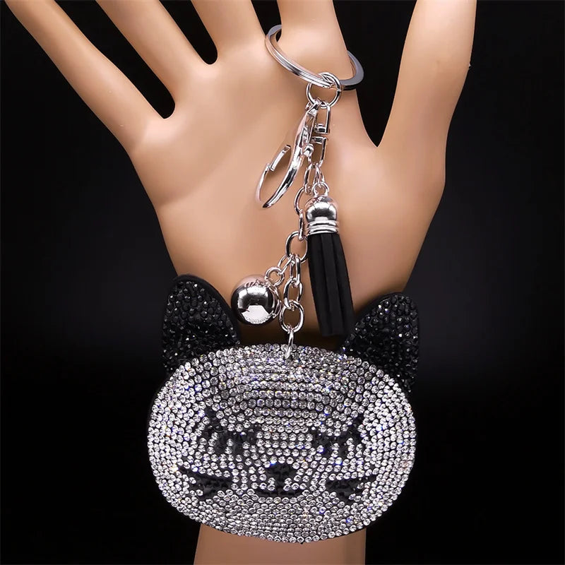 Iced Out Cat Black Pendant Crystal Head Key Alloy