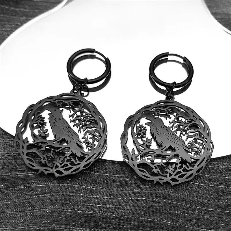Tree Of Life Steel Pendant Gothic Crow Bird Raven