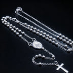Vintage Virgin Mary Crucifix Rosary Beads Necklace