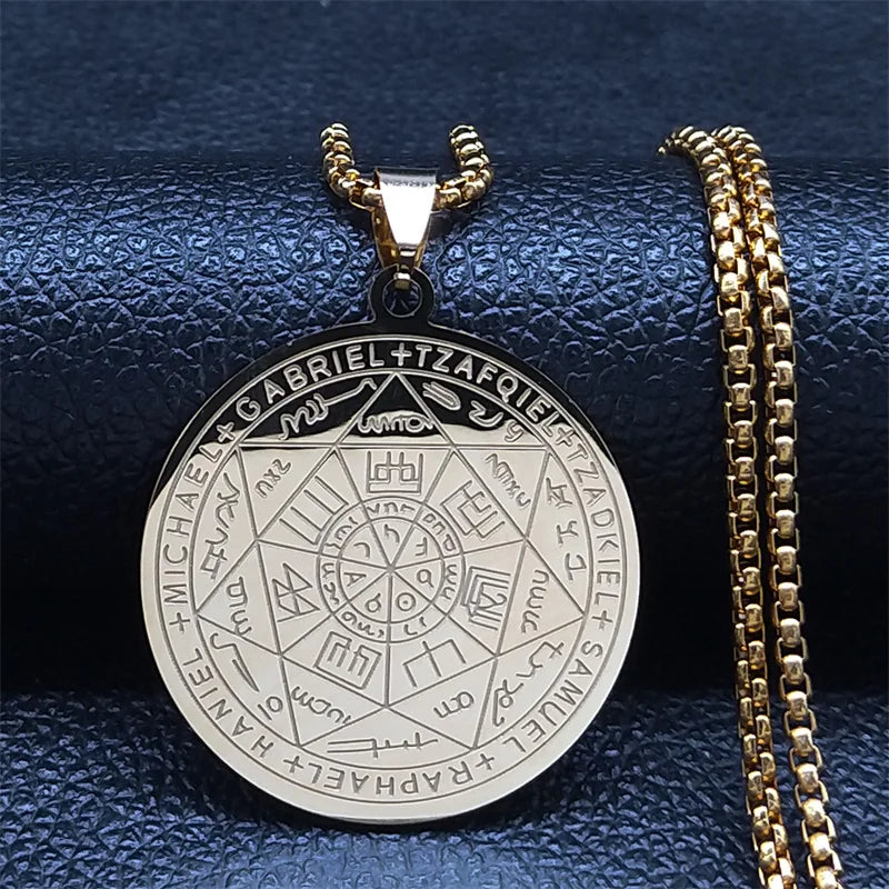 Seven Archangels Amulet Stainless Steel Necklaces Men Seal of Salomon Talisman Christian Protection Jewelry collar