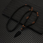 Wood Bead Arrow Pendant Necklace 8mm for Men — Black-Tone